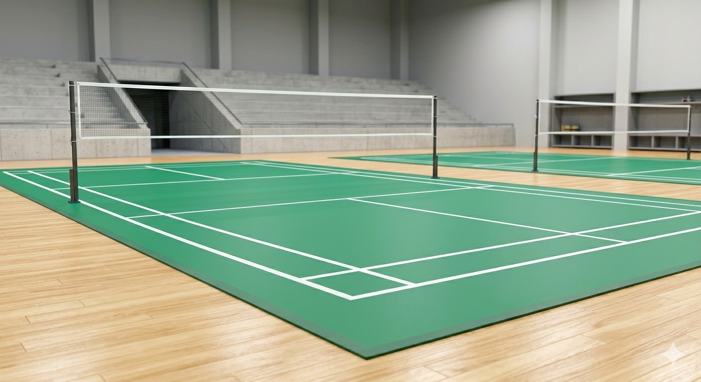Indoor badminton court with PVC flooring — a sport that must be played indoors