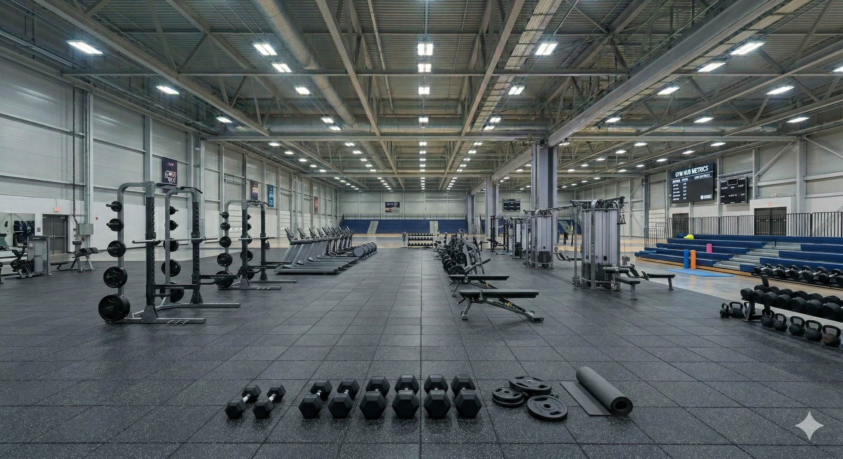 Gymnasium flooring and fitness zone layout details